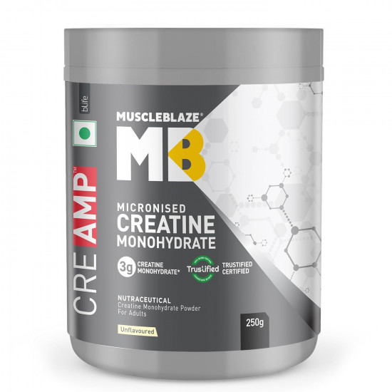 MUSCLEBLAZE Creatine Monohydrate CreAMP with CreAbsorb, 250g, Unflavored | Imported