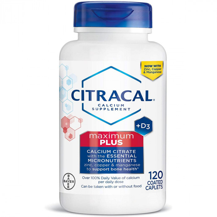 Citracal Maximum Plus, Highly Soluble, Easily Digested, 630 mg Calcium Citrate With 1000 IU Vitamin D3, Support Bone Health, Help to Reducing Blood Pressure, help to Weight Loss, 120 Caplets,