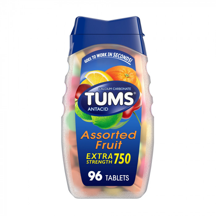 TUMS Antacid Extra Strength 750 Assorted Fruit for Heartburn Relief, 96 Chewable Tablets