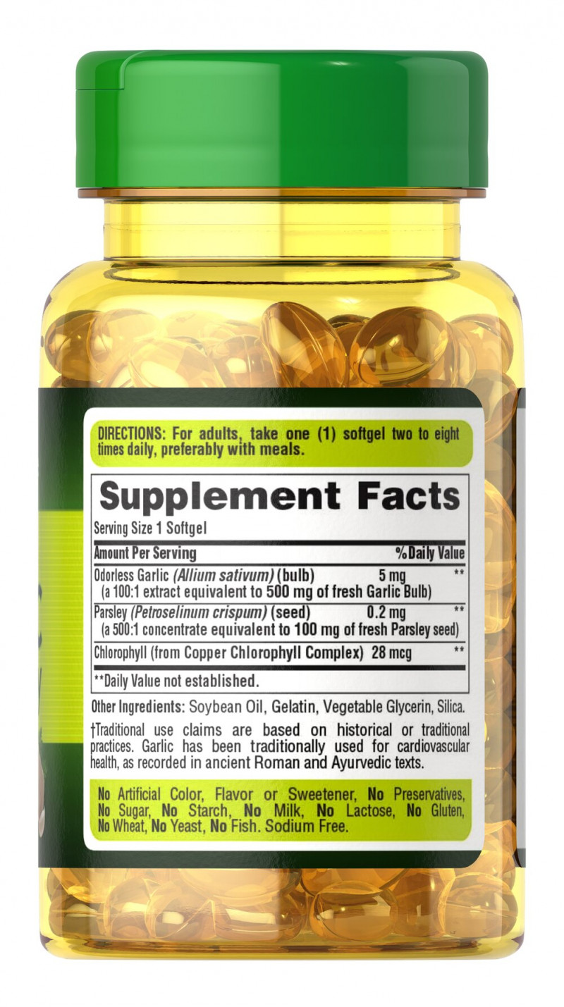 Puritans Pride Odorless Garlic & Parsley 500mg/100mg, 100 Count - Buy Online in Bangladesh | ePharma