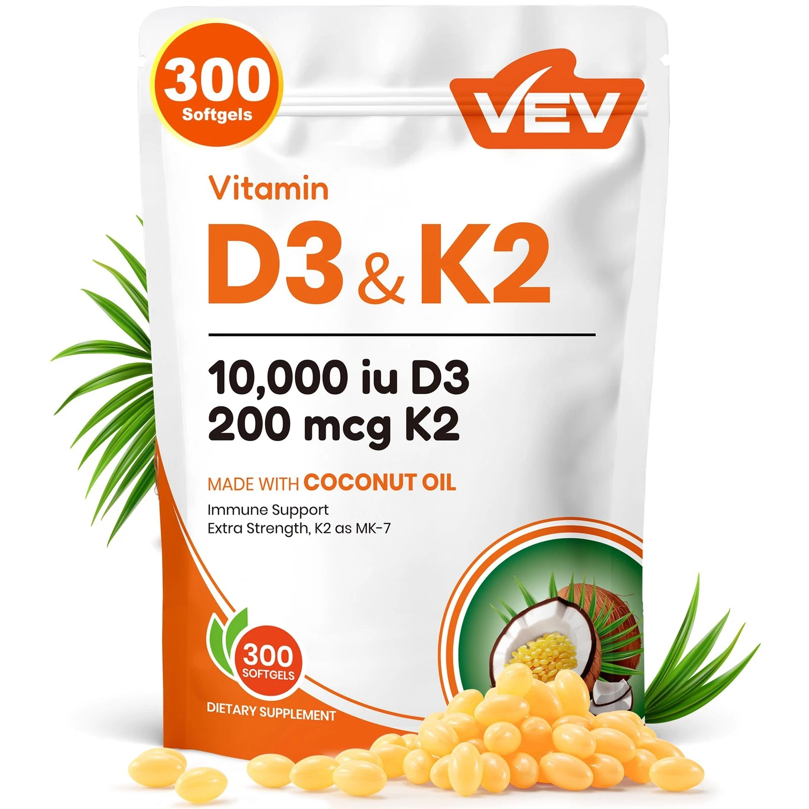 VEV Corefeel Vitamin D3 K2, 10000 IU D3 200mcg K2 (MK-7) With Coconut Oil, 300 Softgels - Buy Online in Bangladesh | ePharma