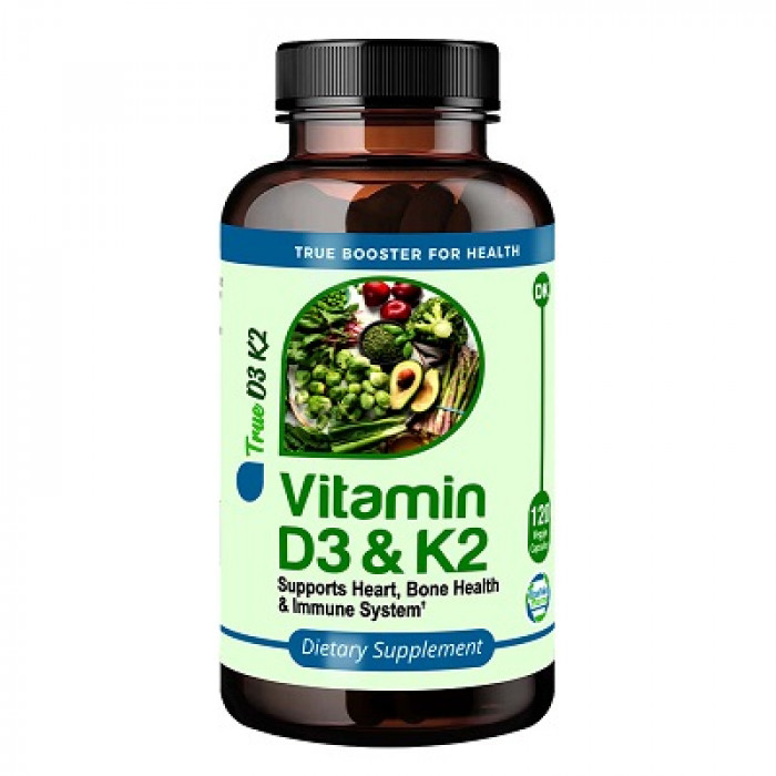 TrueMed Vitamin D3 K2 5000 IU 125 mcg Vitamin D, MK7 Vitamin K2 Supplements for Bone Heart Health 120 Veggie Capsules, USA