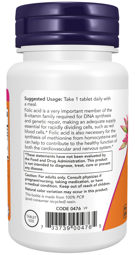 Now Folic Acid 800mcg with Vitamin B-12 Tablets, Supports Healthy Homocysteine Metabolism - Buy Online in Bangladesh | ePharma