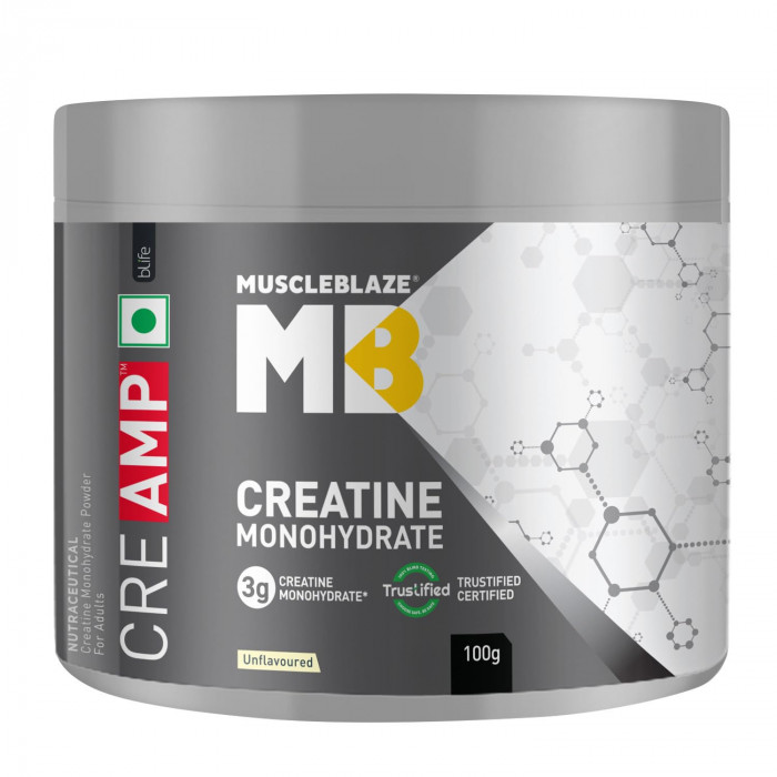 MUSCLEBLAZE Creatine Monohydrate CreAMP with CreAbsorb, (100 g, Unflavored)