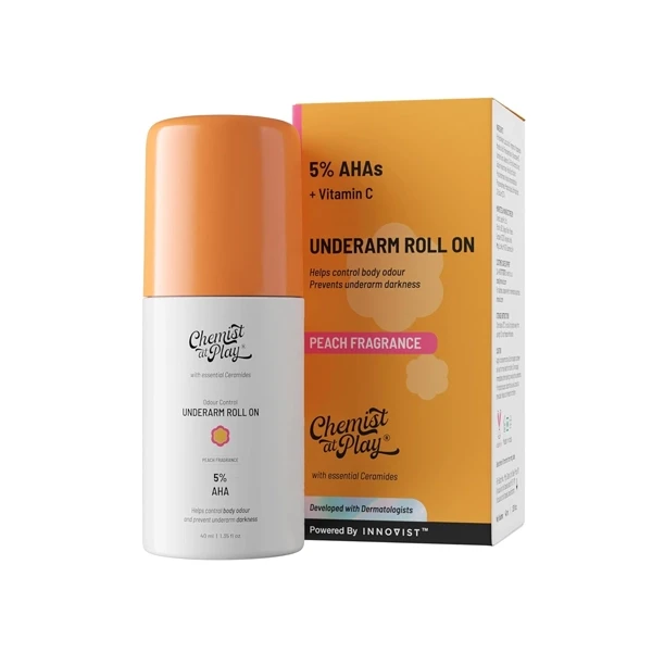 Chemist at Play Underarm Roll On with 5% AHAs & Vitamin C, Peach Fragrance 40ml