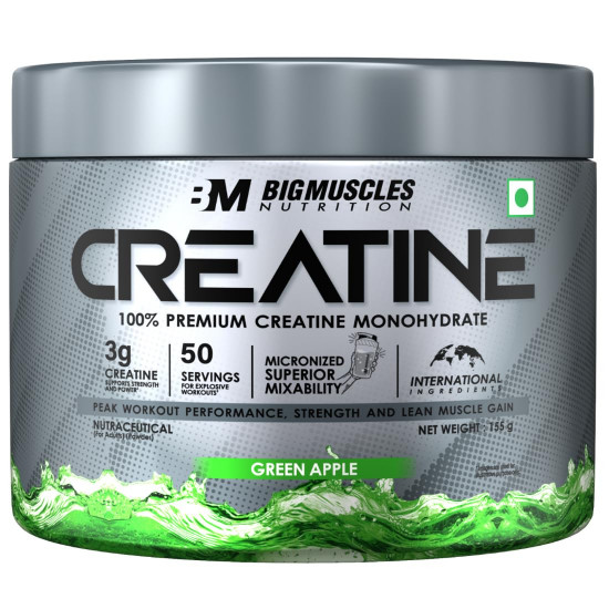 Bigmuscles Nutrition Creatine, Green Apple | 155g, 50 Servings | Imported