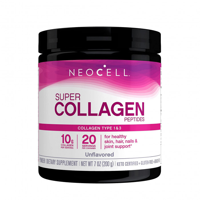 NeoCell Super Collagen Peptides Powder, 7 Ounces, For Hair, Skin, Nails & Joints  Unflavored, 20 Servings, 200 Grams, USA