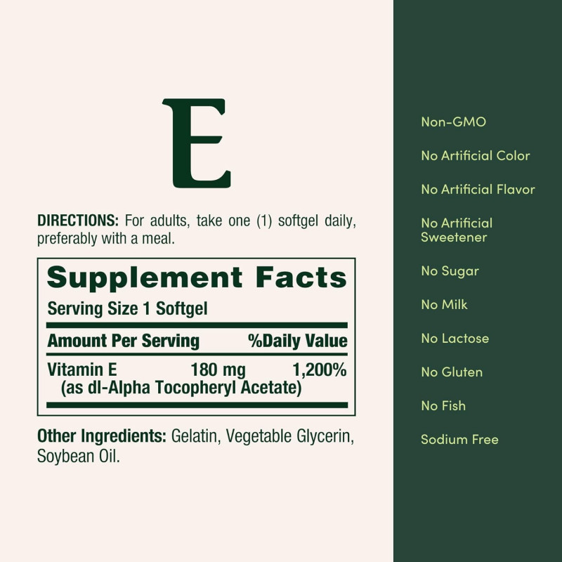 Nature's Bounty E 180mg Pure dI-Alpha Softgels, 120 Count | USA - Buy Online in Bangladesh | ePharma