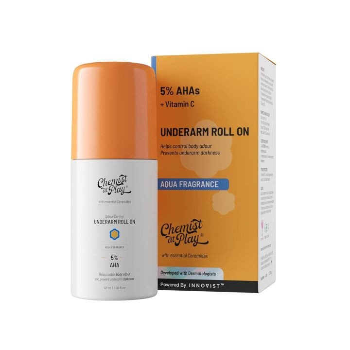 Chemist at Play Underarm Roll On with 5% AHAs & Vitamin C, Aqua Fragrance 40ml