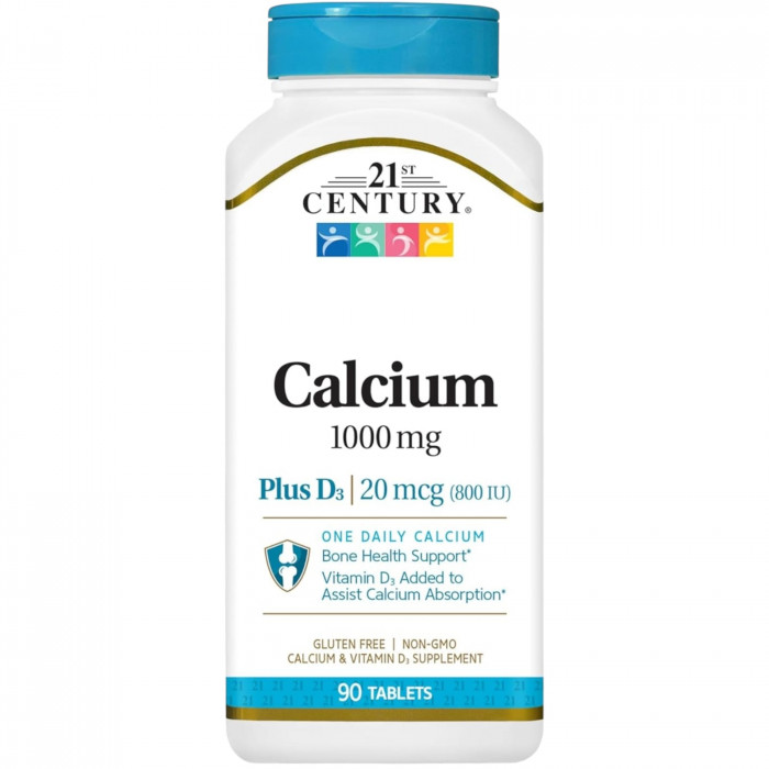 21st Century Calcium 1000 mg +D3 Tablets, 90 Count, USA