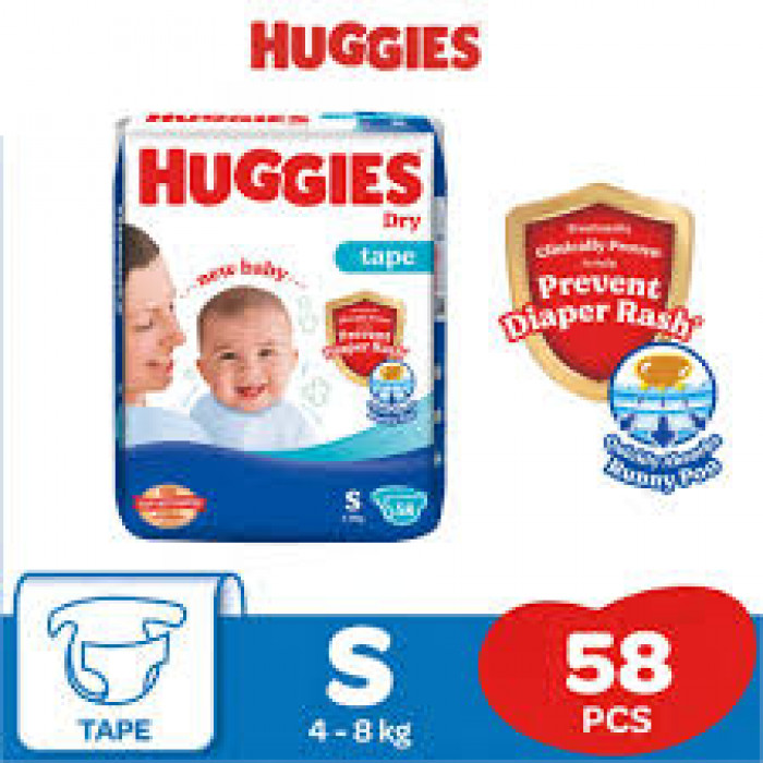 Huggies Dry Tape Diapers 4-8kg, S-Size, 58pcs