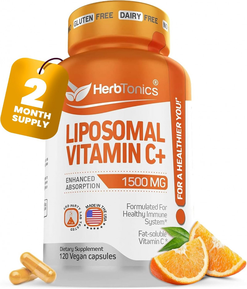 Herbtonics Liposomal Vitamin C Capsules 1500mg Immune Support Supplement | Immune System Health | High Absorption Vitamin C | Collagen | 120 Vegan - Buy Online in Bangladesh | ePharma
