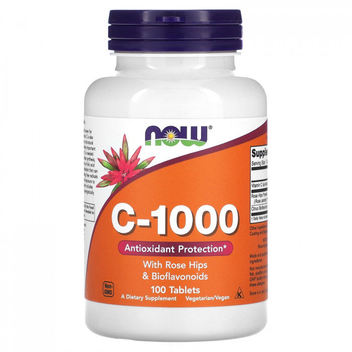 NOW Foods Vitamin C-1000 With Rose Hips & Bioflavonoids, 100 Tablets | USA