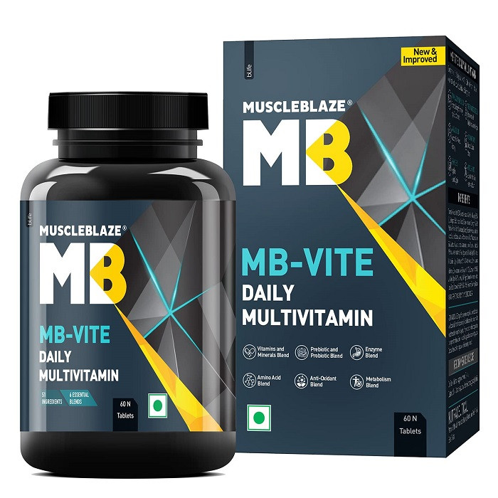 MuscleBlaze MB-Vite Daily Multivitamin with 51 Ingredients and 6 Essential Blends, 100% RDA of Immunity Boosters, for Enhanced Energy, Strength & Recovery, 60 Multivitamin Tablets, India