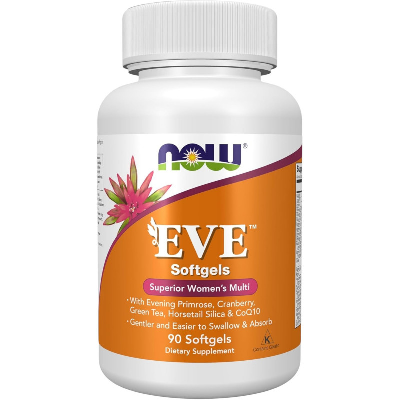 NOW Foods Supplements, Eve™ Women's Multivitamin with Evening Primrose, Cranberry, Green Tea, Horsetail Silica & CoQ10, 90 Softgels