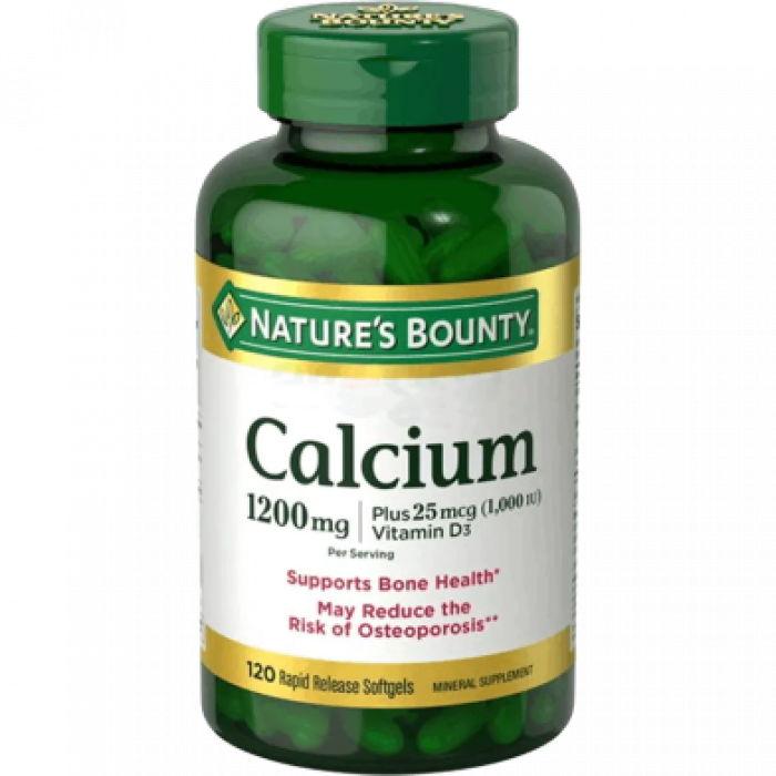 Nature's Bounty Calcium Carbonate & Vitamin D, Supports Immune Health & Bone Health, 1200mg Calcium & 1000IU Vitamin D3, 120 Softgels Country of Origin: USA