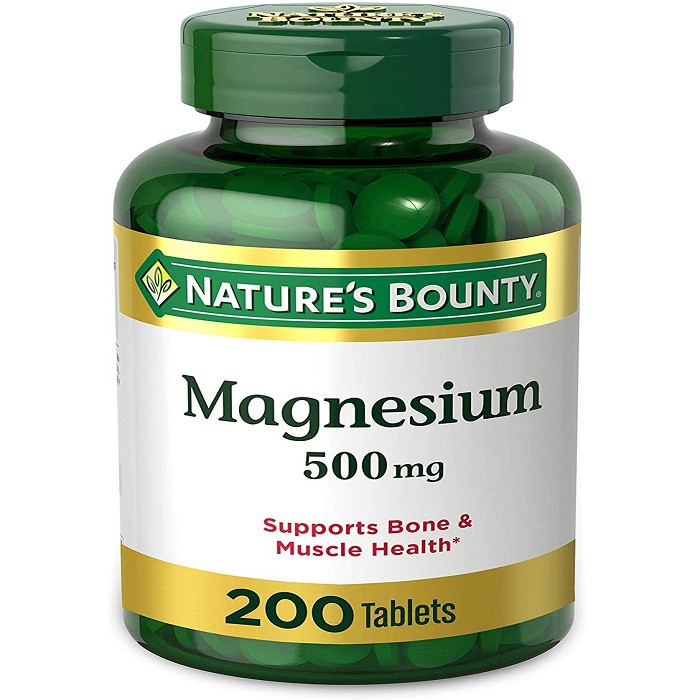 Natures Bounty Magnesium 500mg for Bone & Muscle Health, Magnesium aids in protein formation and nerve impulses, 200 Tablets, USA