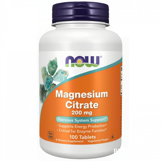 NOW Supplements, Magnesium Citrate 200 mg, Enzyme Function*, Nervous System Support* 100 Tablets