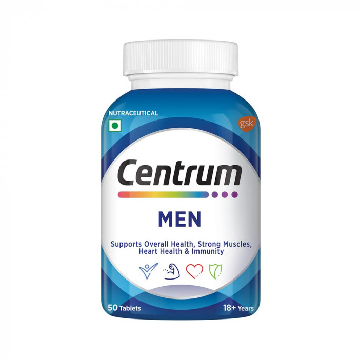 Centrum Men, Multivitamin with Grape seed extract, Vitamin C & 21 other nutrients for Overall Health, Strong Muscles & Immunity (Veg) 50 Tablets