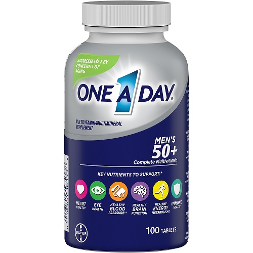 One A Day Mens 50+ Multivitamins, Supplement with Vitamin A, Vitamin C, Vitamin D, Vitamin E and Zinc for Immune Health Support, Calcium & more, 100 count, USA