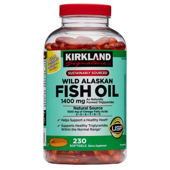Kirkland Signature Wild Alaskan Fish Oil 1400mg, 230 Softgels | USA