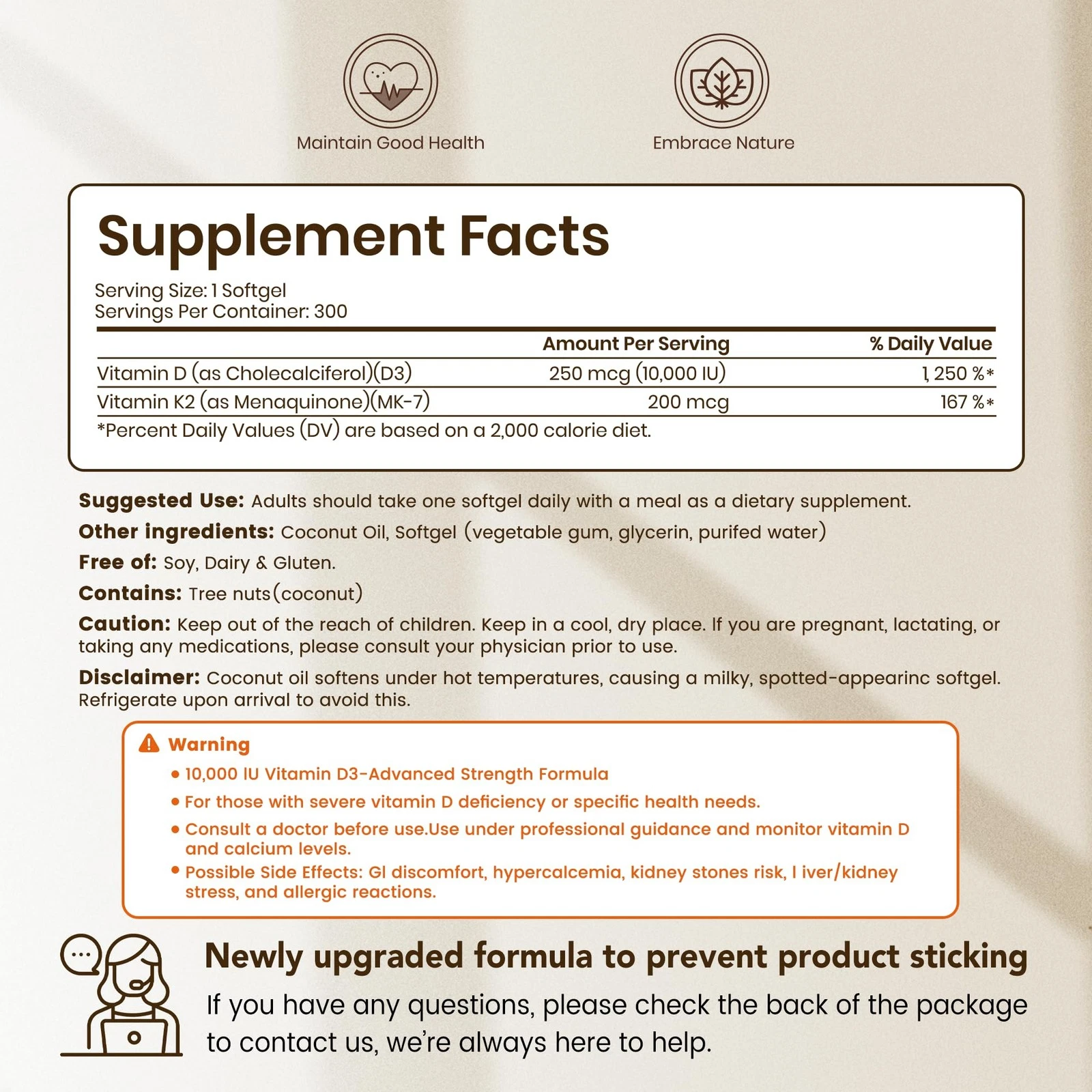 VEV Corefeel Vitamin D3 K2, 10000 IU D3 200mcg K2 (MK-7) With Coconut Oil, 300 Softgels - Buy Online in Bangladesh | ePharma