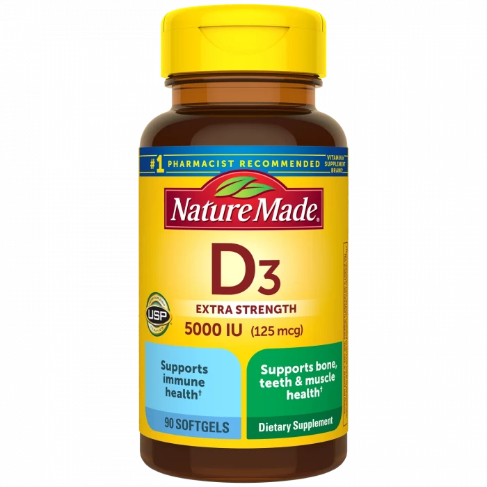 Nature Made Vitamin D3 Extra Strength 5000 IU (125 mcg), 90 Softgels | USA