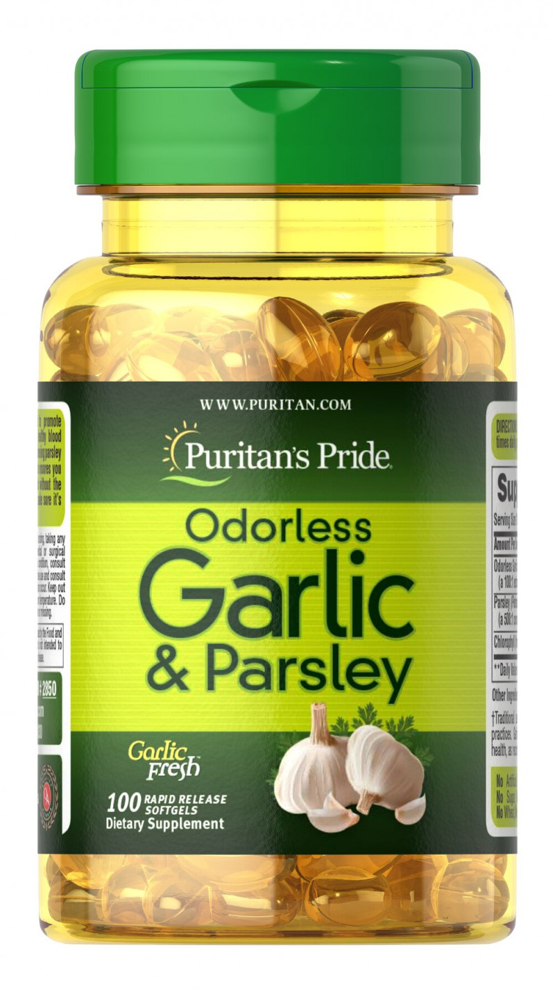 Puritans Pride Odorless Garlic & Parsley 500mg/100mg, 100 Count