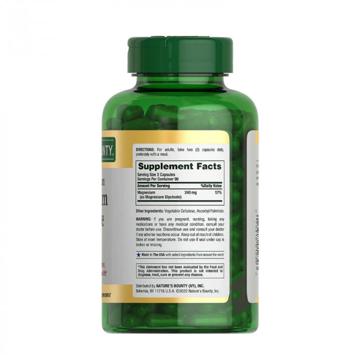 Nature's Bounty High Absorption Magnesium Glycinate 240 Mg, 180 Capsules