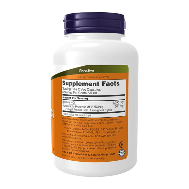 NOW Betaine HCl 648mg 120 Capsules - Buy Online in Bangladesh | ePharma