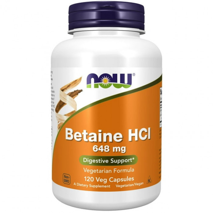 NOW Foods Betaine HCl 648 mg, 120 Veg Capsules | USA