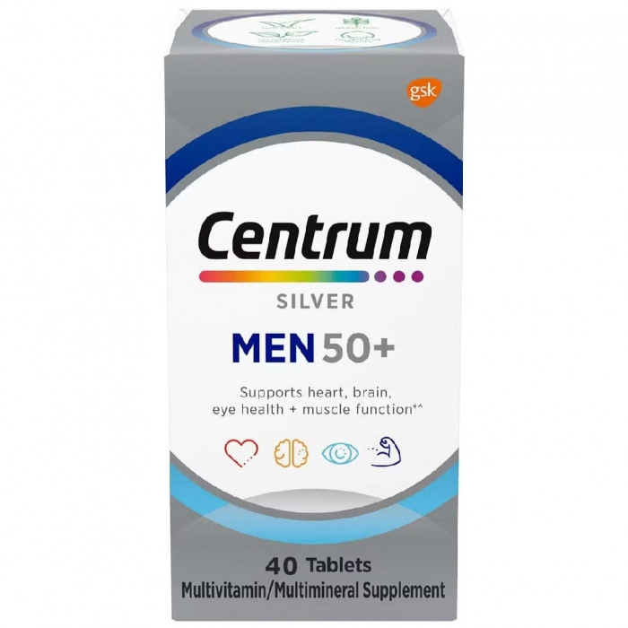 Centrum Silver Men 50+ Multivitamin (Improve Heart, Eye, Brain health & Muscle function) 40 Tablets - USA