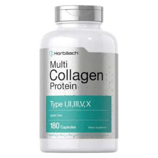 Horbaach Multi Collagen Protein Hydrolyzed Collagen Type I, II, III, V, X 180 Capsules