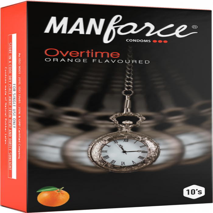Manforce Overtime 3 in 1 Ribbed Contour Dotted Orange Flavored Condom 10pcs