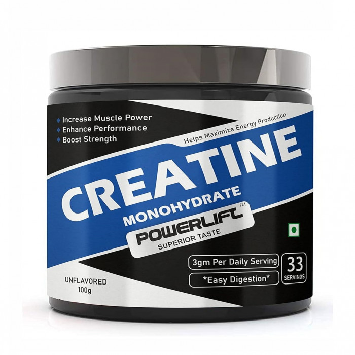 PowerLift Creatine Monohydrate 100gm Unflavored, Muscle Repair & Recovery, 83 servings of Creatine, India