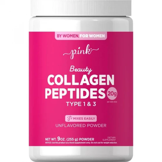 Pink Beauty Collagen Peptides with Types 1 & 3 – 20g – 255g Powder