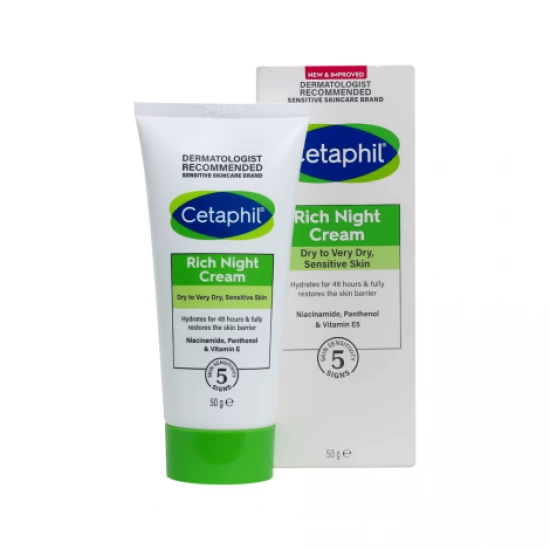 Cetaphil Rich Night Cream | Dry to Very Dry, Sensitive Skin | 50g Tube | France