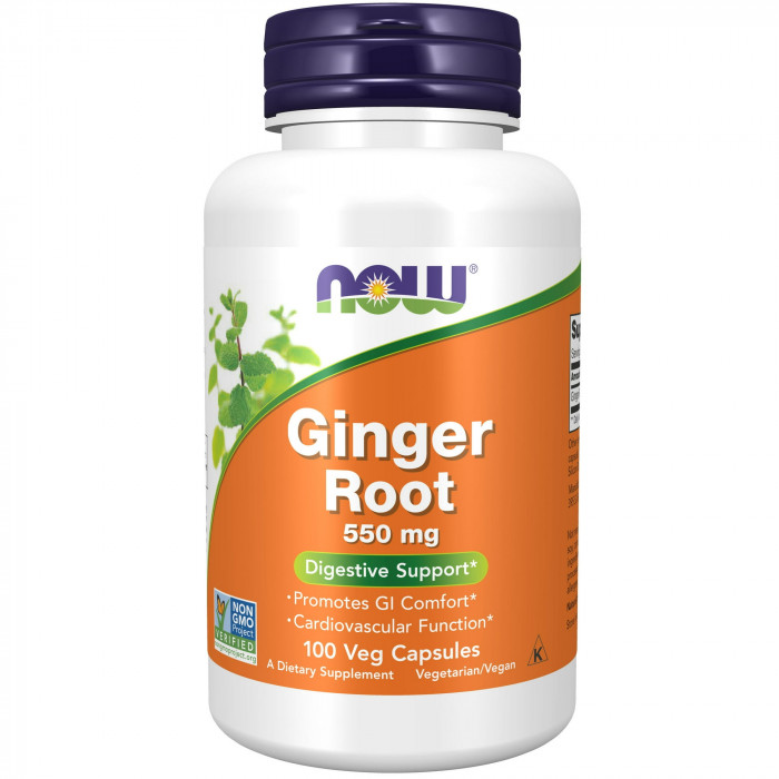 NOW Foods Ginger Root 550 mg, 100 Veg Capsules | USA Made