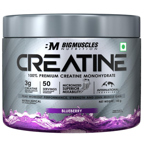 Bigmuscles Nutrition Creatine, Blueberry | 155g, 50 Servings | Imported