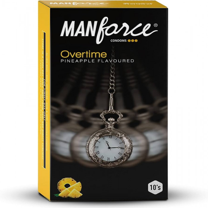 Manforce Overtime 3 in 1 Ribbed Contoured Dotted Pineapple Flavored Condom 10pcs