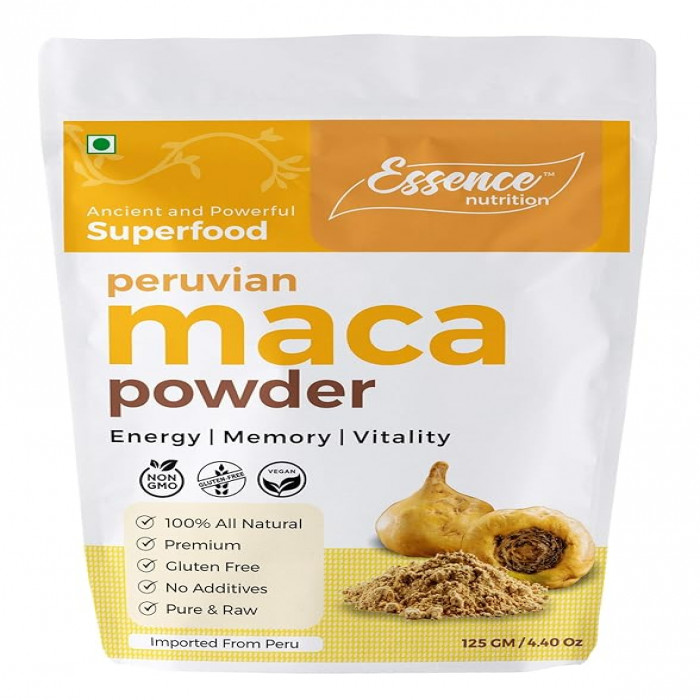 Essence Nutrition Maca Root Powder (125 Grams) - All Natural & NON GMO Maca Root Powder Imported From Peru - Use as a Maca Coffee For Men