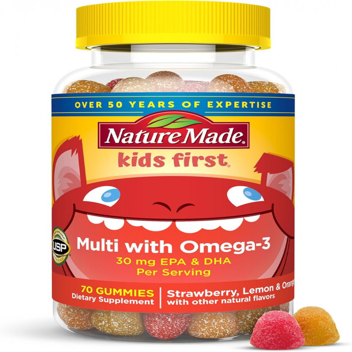 Nature Made Kids First Multivitamin with Omega-3, Kids Vitamins and Minerals for Nutritional Support, 70 Kids Multivitamin Gummies, USA