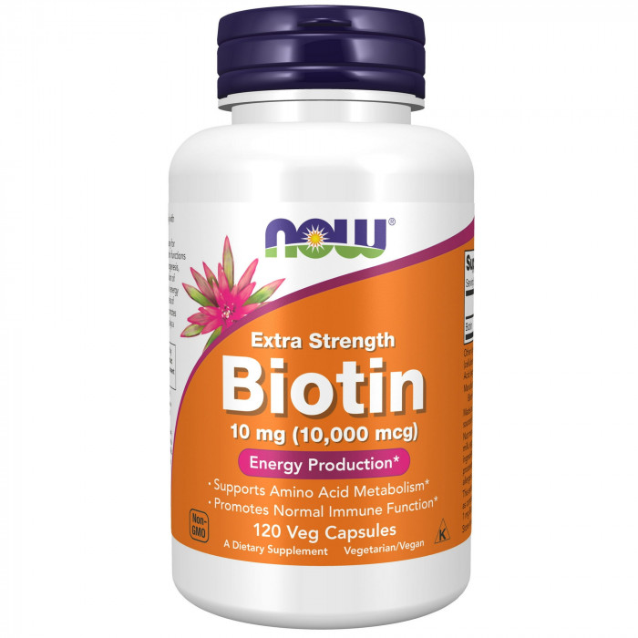 NOW Biotin Extra Strength 10mg (10000 mcg), 120 Veg Capsule | USA Made
