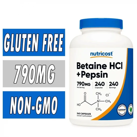 Nutricost Betaine Hcl + Pepsin 790mg 240 Capsules