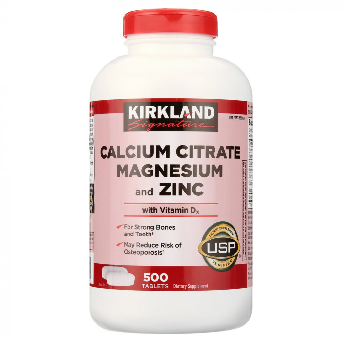 Kirkland Signature Calcium Citrate Magnesium and Zinc, 500 Tablets | USA