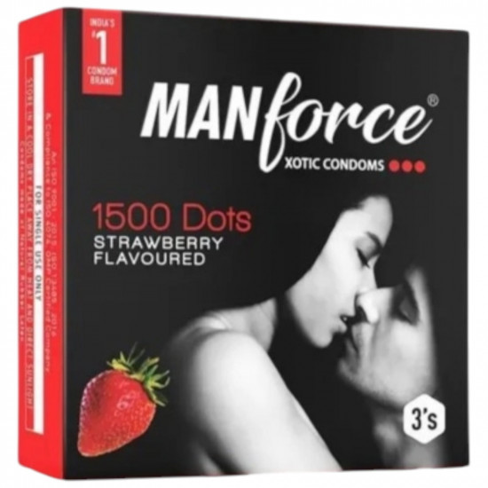 Manforce 1500 Dots Strawberry Flavoured Condom Indian 1 Packet (3 Pcs)
