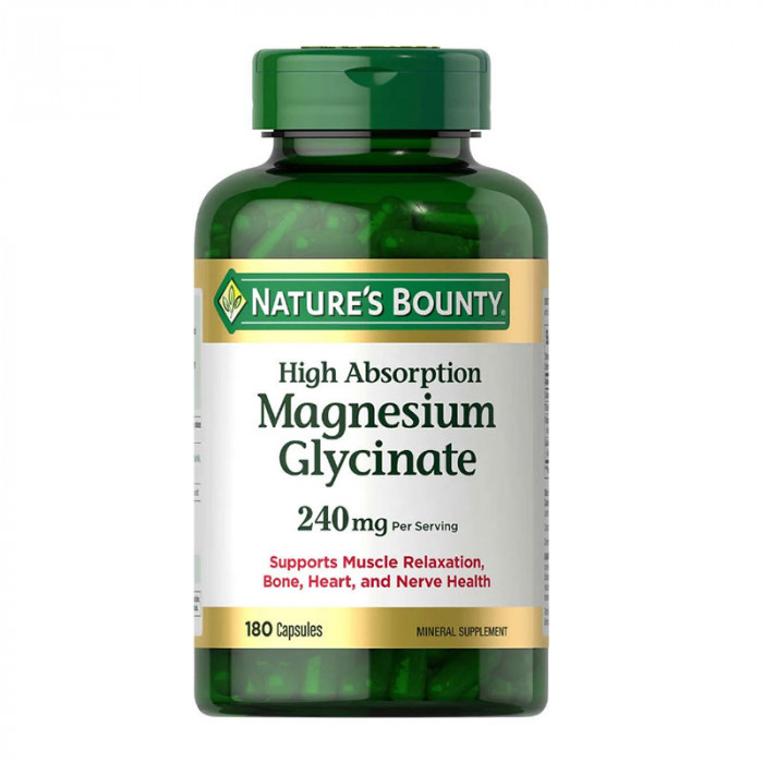 Nature's Bounty Magnesium Glycinate 240 Mg, 180 Capsules | USA