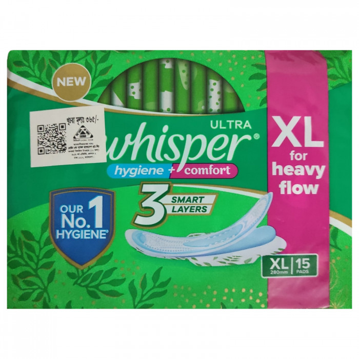 Whisper Ultra Clean Sanitary Pads XL Wings 15's Pack