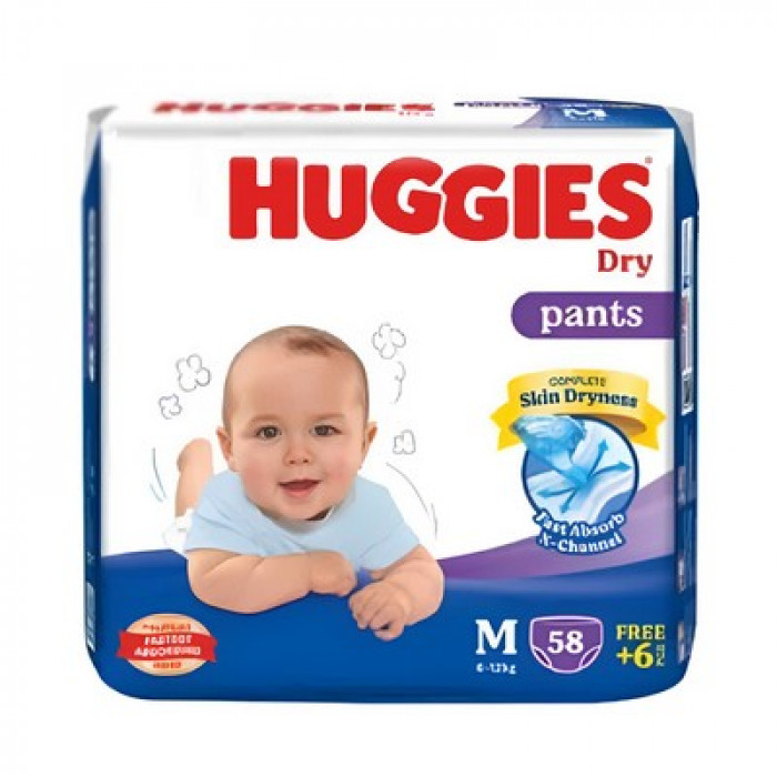 Huggies Dry Pants Baby Diaper, 6-12kg, M Size, 58+6 Free Diaper