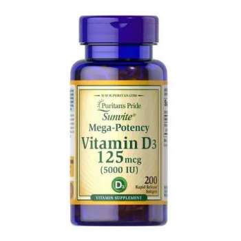 Puritan's Pride Vitamin D3 125 mcg (5000 IU) 200 Softgels